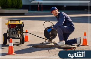 ينجز الفني مهمة تسليك المجاري بكفاءة، مع ضمان عودة المياه للجريان الطبيعي بسرعة.